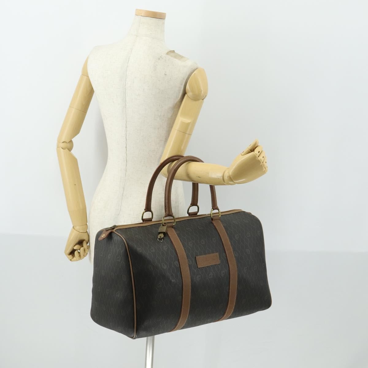 Christian Dior Vintage Honeycomb Boston Bag Canvas And Leather Black Canvas Travel Bag Bag (Pre-Owned)