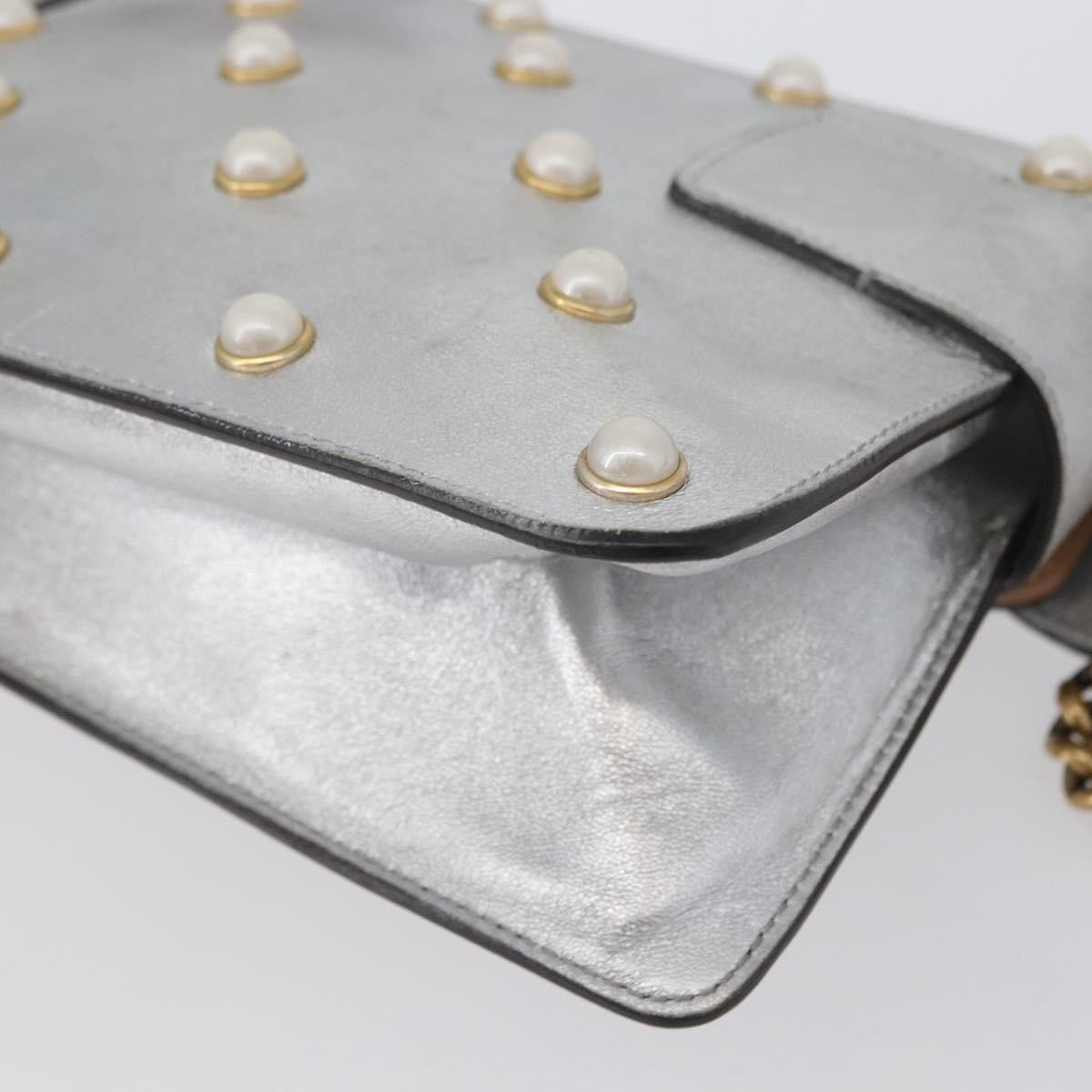 Gucci Broadway Pearly Bee Shoulder Bag Embellished Leather Silver Leather Shoulder Bag Bag (Pre-Owned)