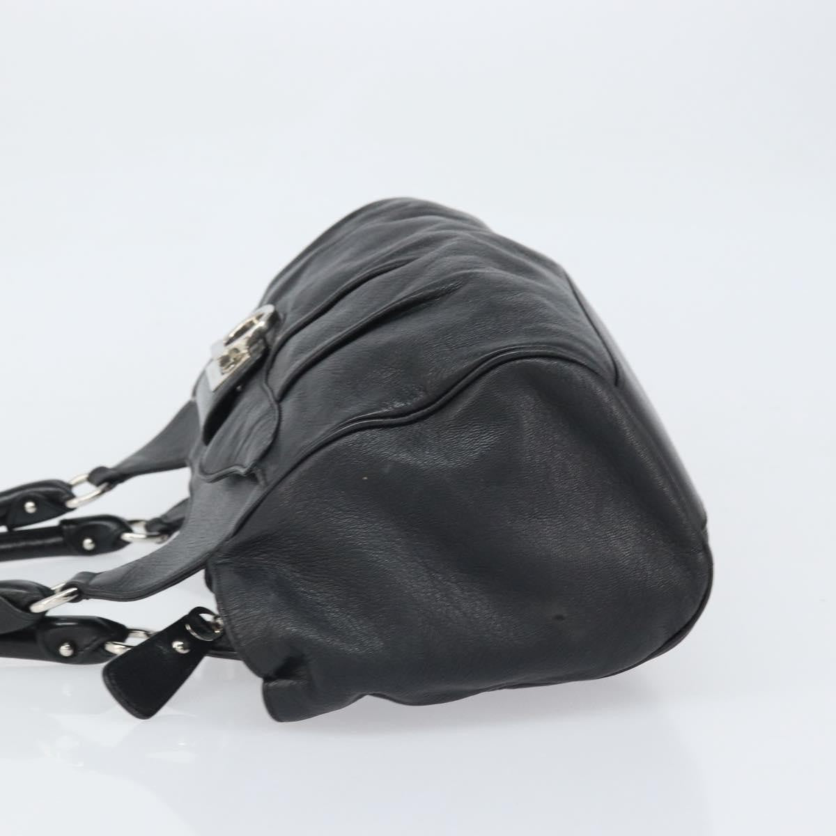 Salvatore Ferragamo Gancini Handbag Leather Black Leather Handbag (Pre-Owned)