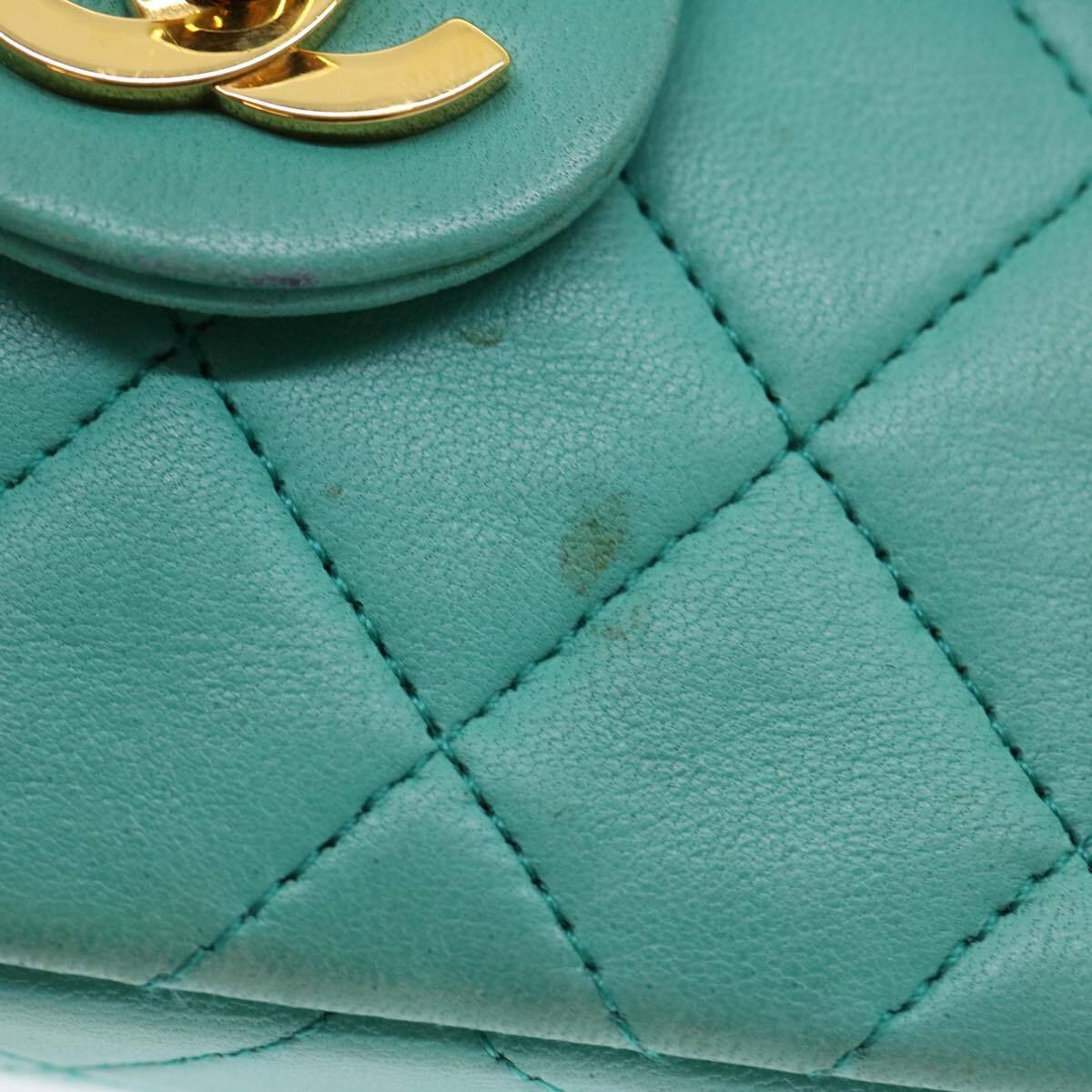 Chanel Vintage Square Classic Single Flap Bag Quilted Lambskin Blue Leather Bag (Pre-Owned)