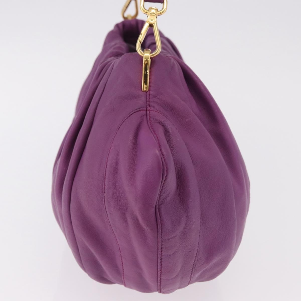Prada Pleats Shoulder Bag Cervo Leather Purple Leather Handbag (Pre-Owned)