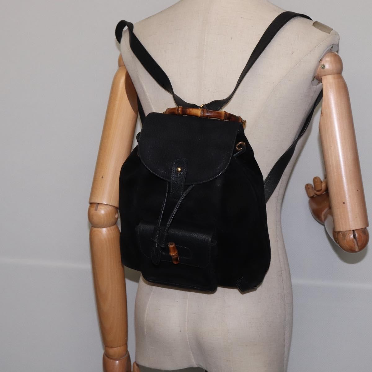 Gucci Vintage Bamboo Backpack Suede Black Suede Backpack Bag (Pre-Owned)