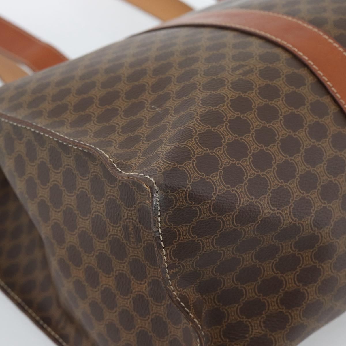 Celine Vintage Macadam Shopper Tote Coated Canvas Brown Canvas Tote Bag Bag (Pre-Owned)