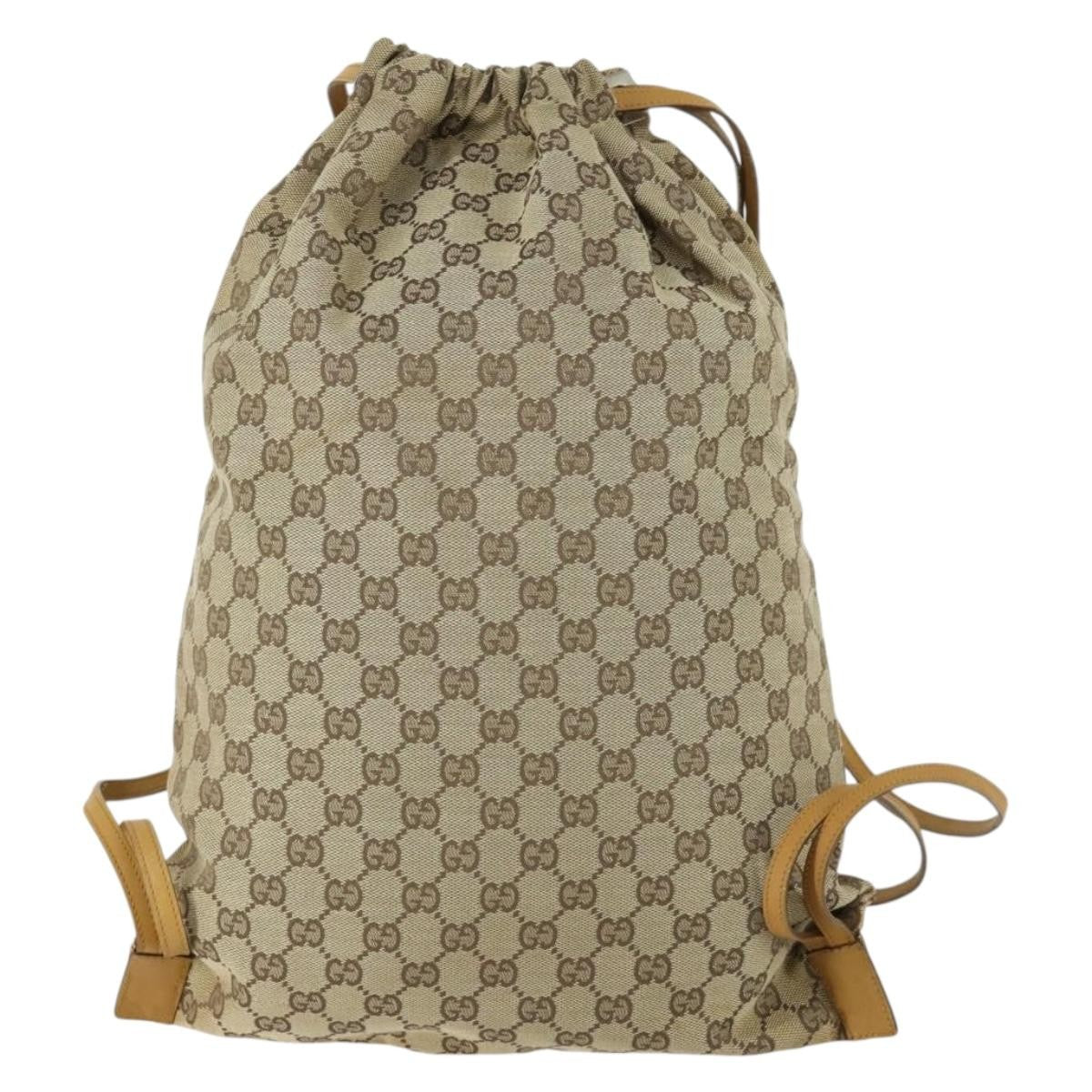 Gucci Drawstring Backpack Gg Canvas Beige Canvas Backpack Bag (Pre-Owned)