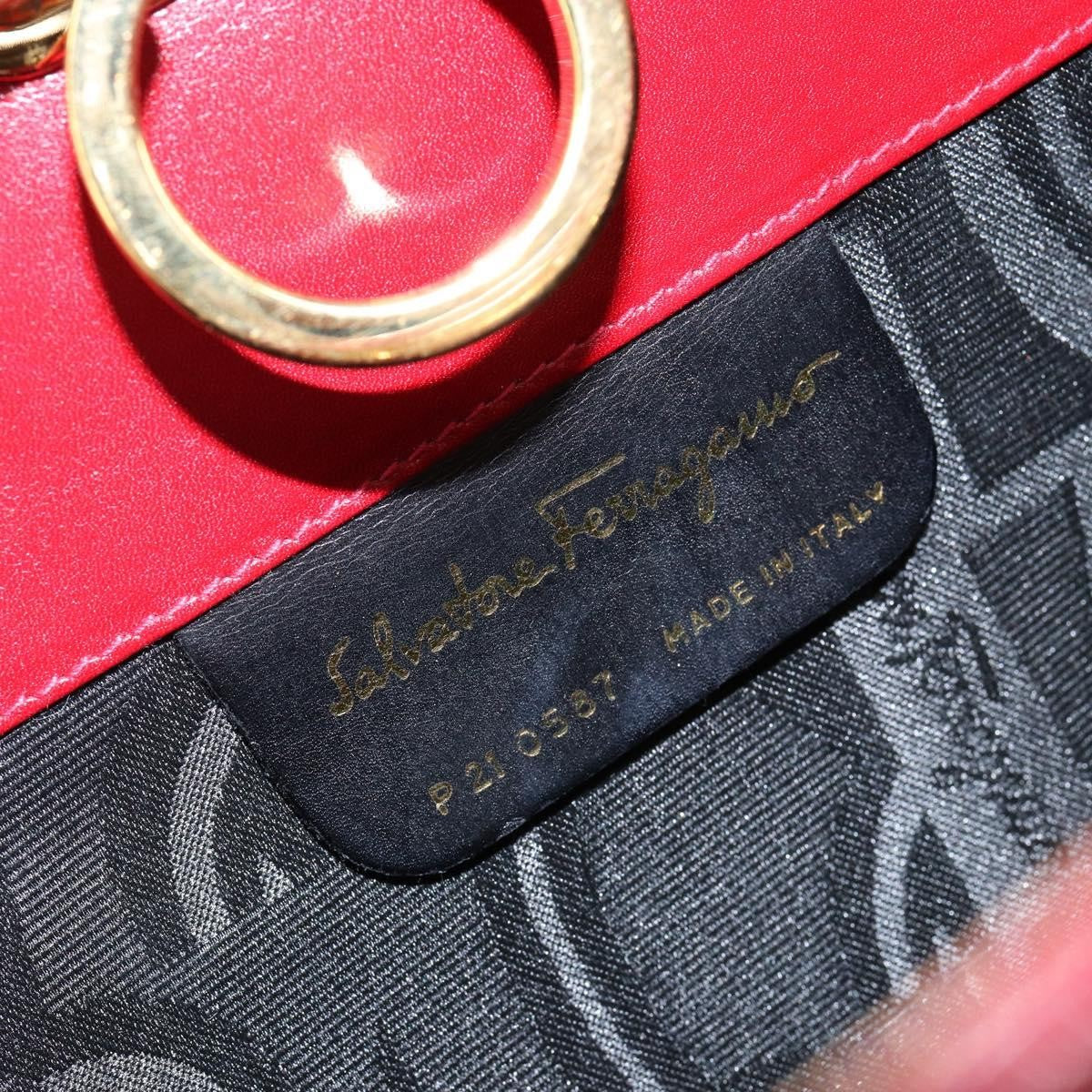 Salvatore Ferragamo Vintage Gancini Chain Shoulder Bag Leather Red Leather Bag (Pre-Owned)