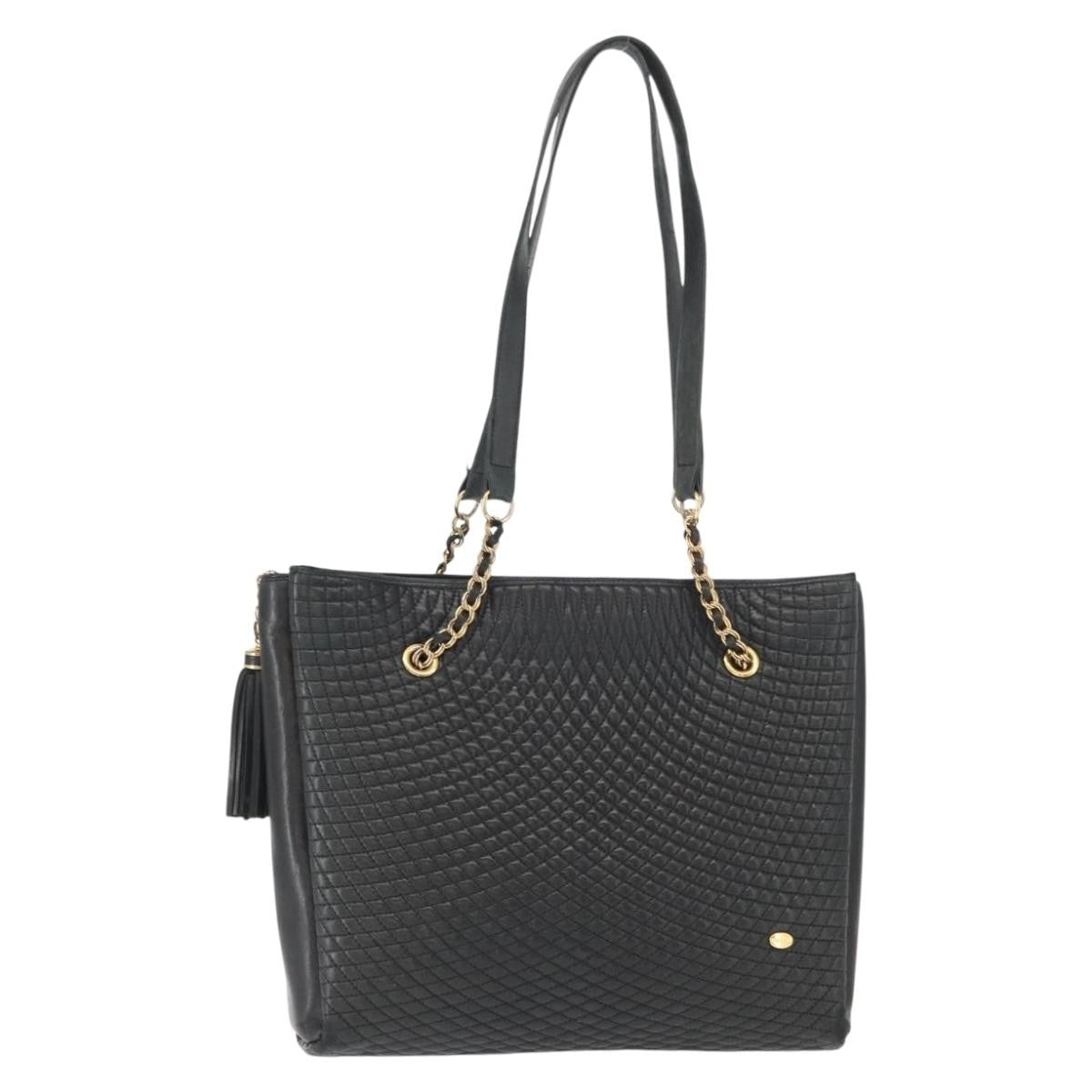 Bally Vintage Chain Shoulder Bag Quilted Leather Navy Leather Shoulder Bag Bag (Pre-Owned)