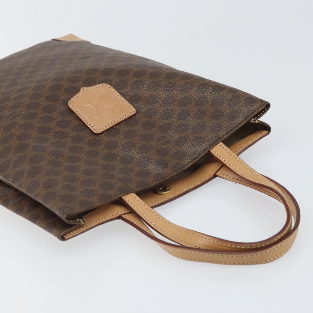 Celine Vintage Macadam Tote Bag Canvas And Leather Brown Canvas Tote Bag Bag (Pre-Owned)