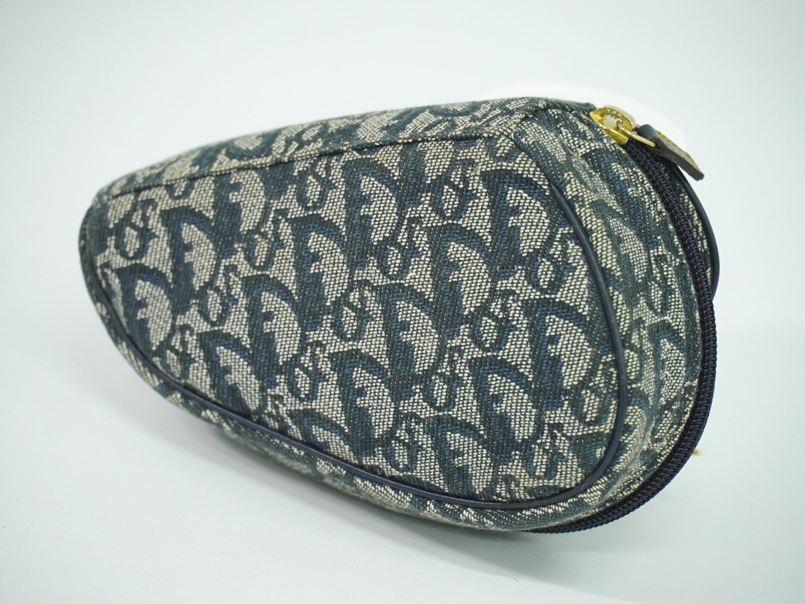 Christian Dior Saddle Zip Pouch Diorissimo Canvas Navy Canvas Clutche & Pouche Bag (Pre-Owned)
