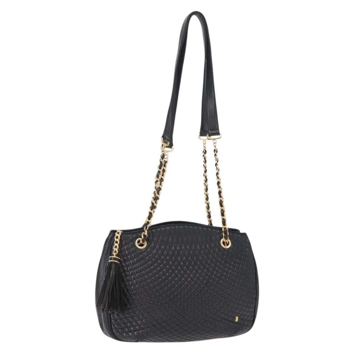 Bally Vintage Chain Shoulder Bag Quilted Leather Black Leather Shoulder Bag Bag (Pre-Owned)