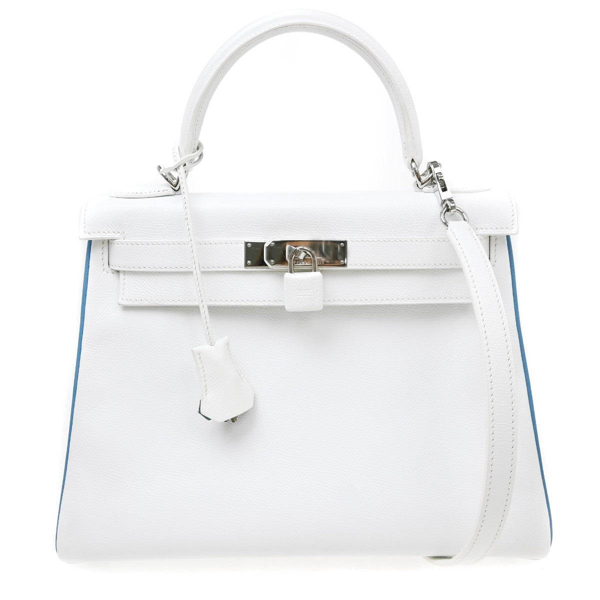 Hermes Kelly Handbag White Epsom With Palladium Hardware White Leather Handbag (Pre-Owned)