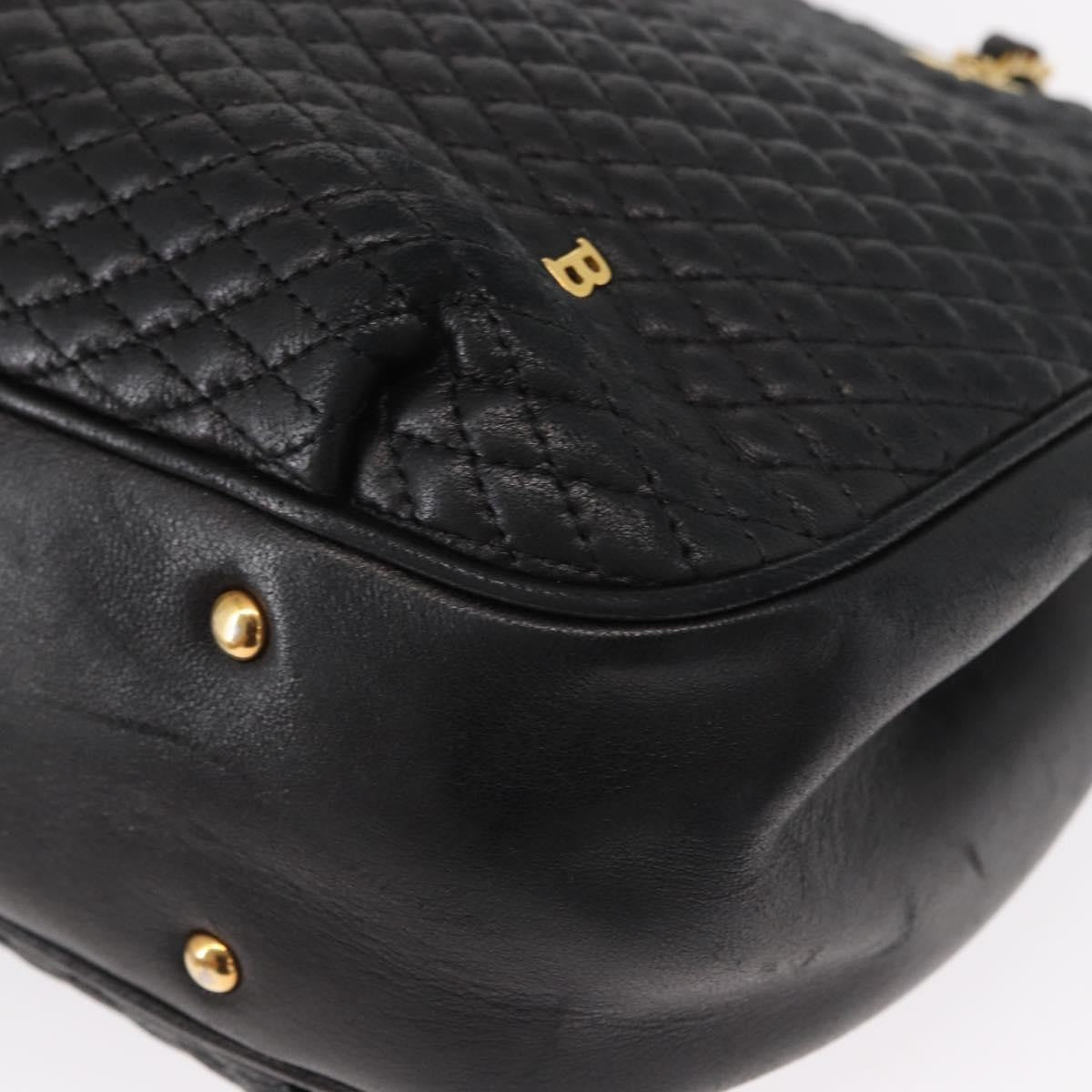 Bally Vintage Chain Shoulder Bag Quilted Leather Black Leather Shoulder Bag Bag (Pre-Owned)