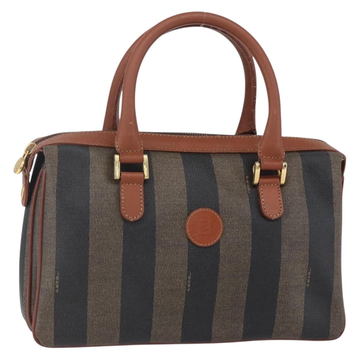 Fendi Vintage Pequin Convertible Boston Bag Coated Canvas Brown Canvas Handbag (Pre-Owned)