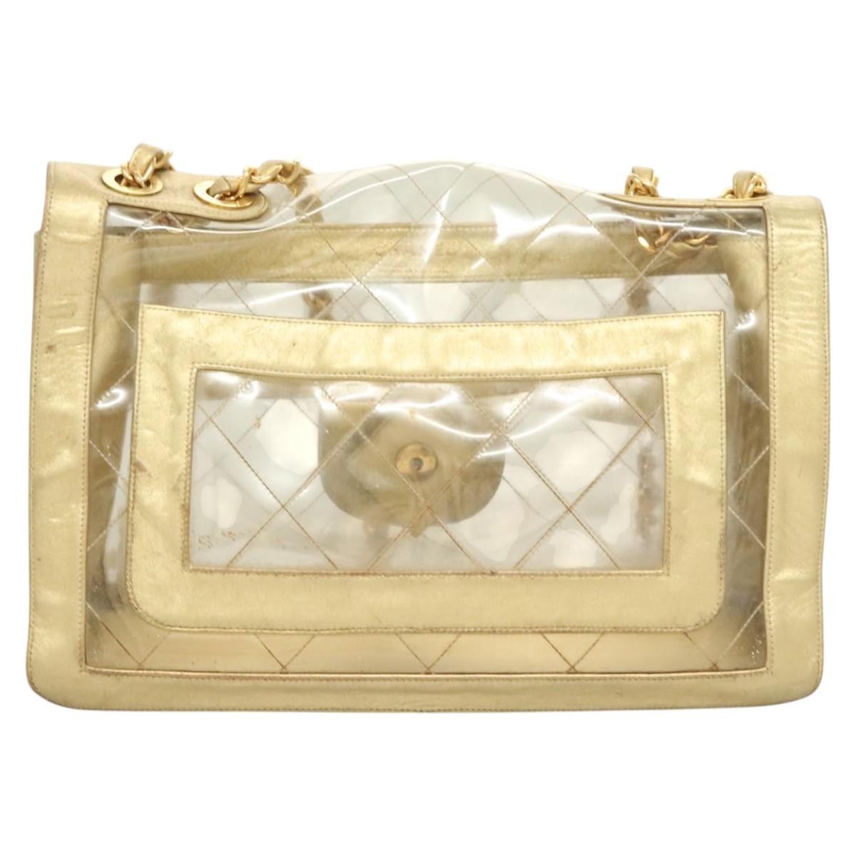 Chanel Classic Single Flap Bag Quilted Applique Vinyl Clear Vinyl Bag (Pre-Owned)