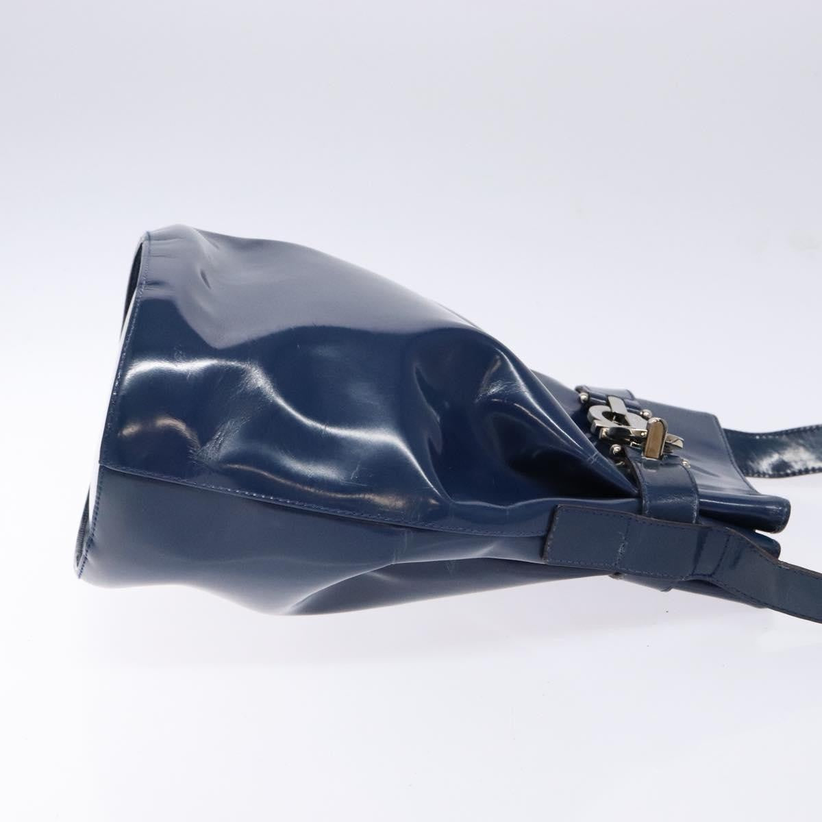Salvatore Ferragamo Vintage Gancini Bucket Bag Patent Leather Blue Patent_Leather Shoulder Bag Bag (Pre-Owned)