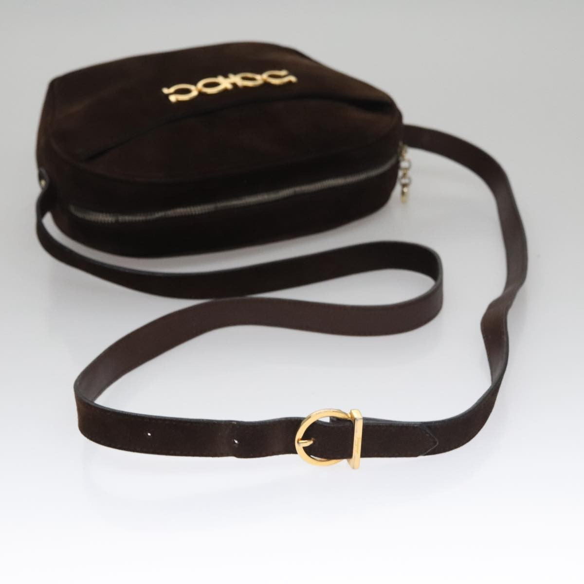 Salvatore Ferragamo Gancini Shoulder Bag Suede Brown Suede Shoulder Bag Bag (Pre-Owned)