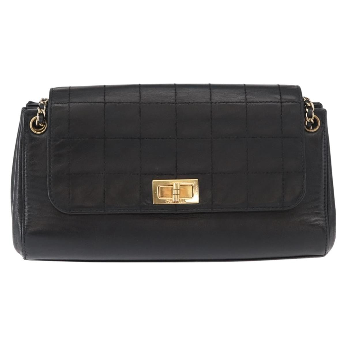 Chanel Chocolate Bar Accordion Reissue Flap Bag Quilted Lambskin Black Leather Shoulder Bag Bag (Pre-Owned)