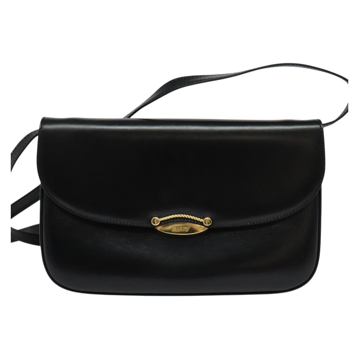 Bally Vintage Shoulder Bag Leather Black Leather Shoulder Bag Bag (Pre-Owned)