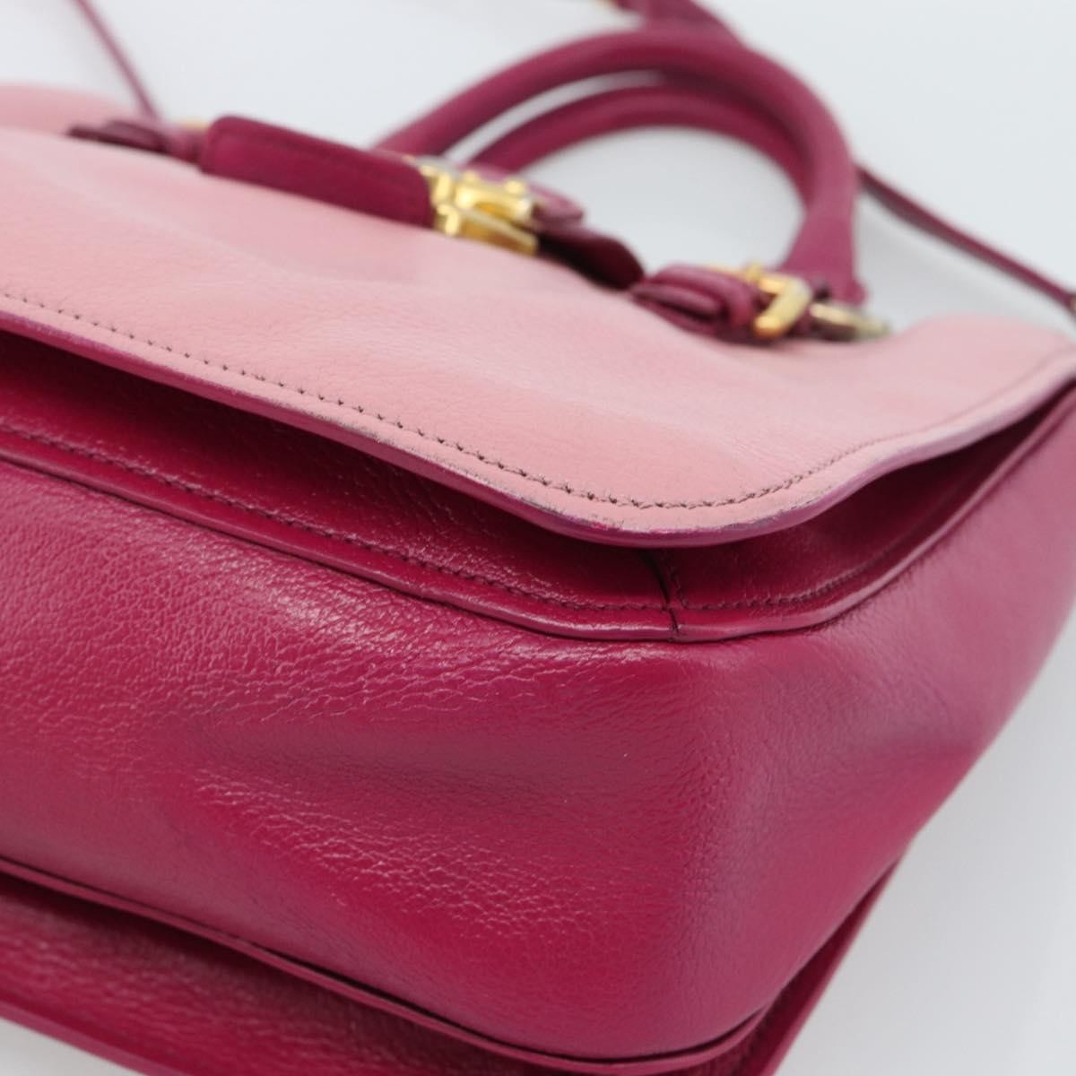 Miu Miu Madras Convertible Lock Tote Leather Pink Leather Handbag (Pre-Owned)