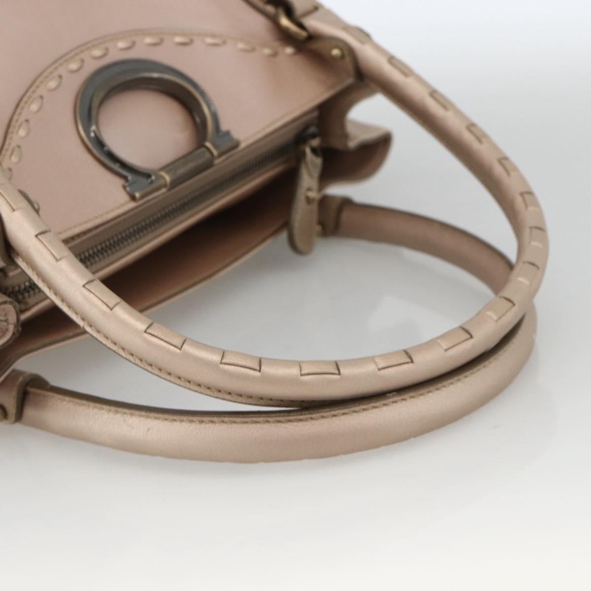Salvatore Ferragamo Gancini Handbag Leather Beige Leather Handbag (Pre-Owned)