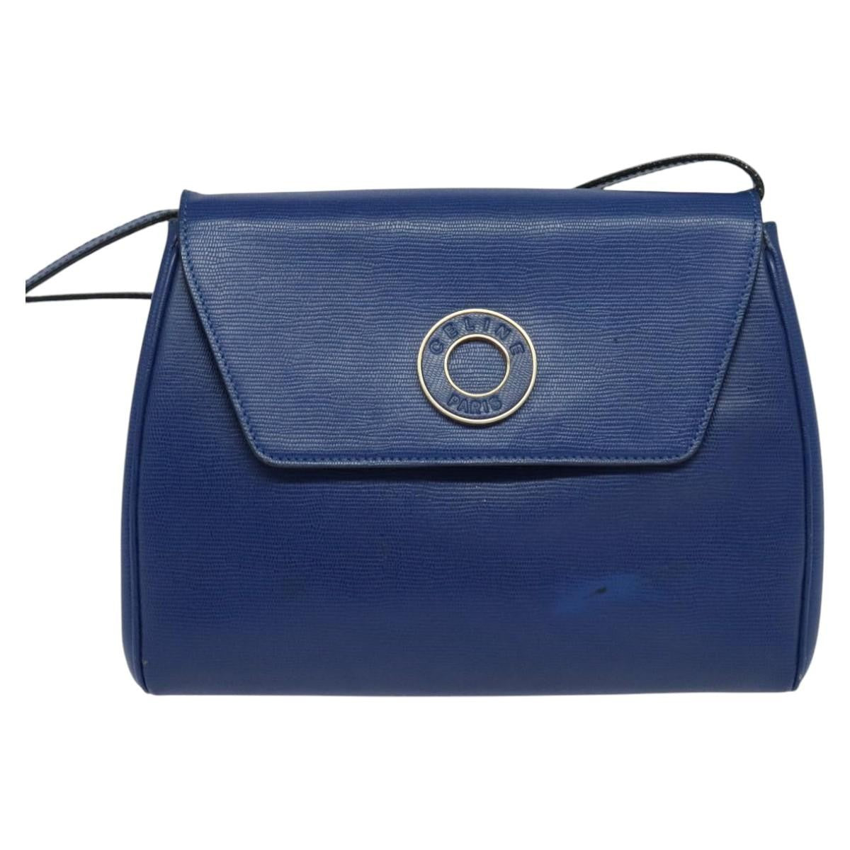 Celine Vintage Circle Logo Crossbody Bag Leather Blue Leather Shoulder Bag Bag (Pre-Owned)