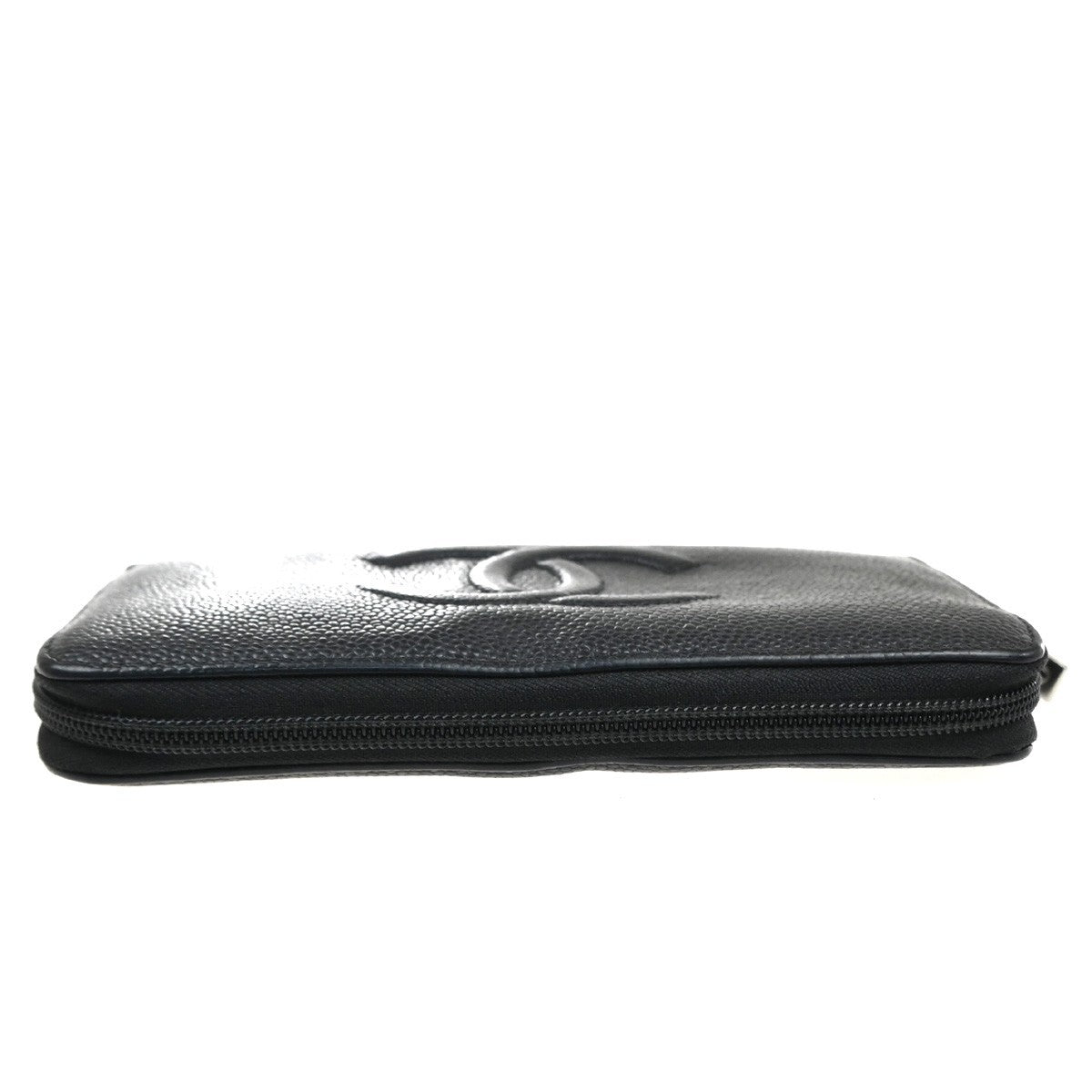 Chanel Cc Zip Around Wallet Leather Black Leather Wallets Accessory (Pre-Owned)