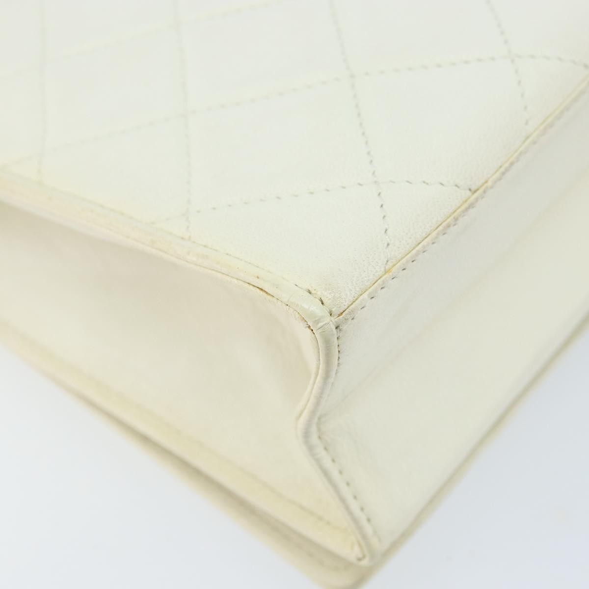 Chanel Vintage Cc Full Flap Bag Quilted Lambskin White Leather Shoulder Bag Bag (Pre-Owned)
