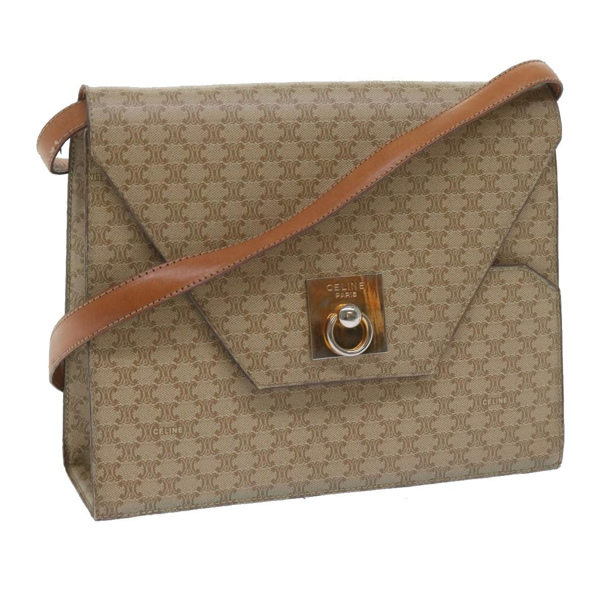 Celine Vintage Macadam Shoulder Bag Canvas Beige Canvas Shoulder Bag Bag (Pre-Owned)