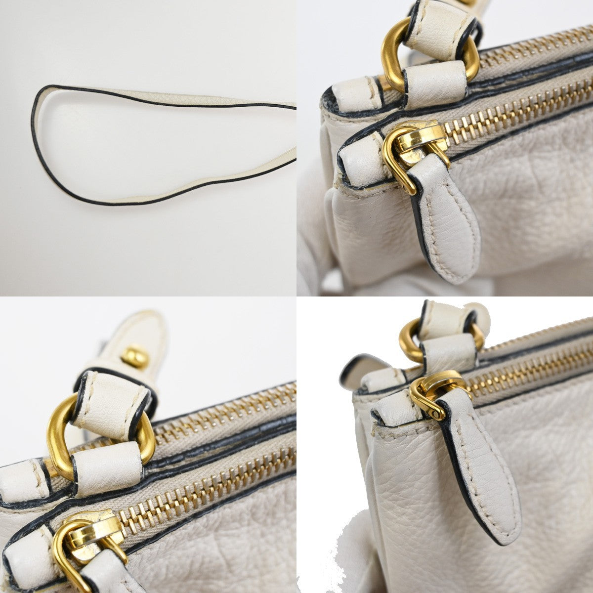 Prada Double Zip Crossbody Bag Vitello Daino White Leather Shoulder Bag Bag (Pre-Owned)