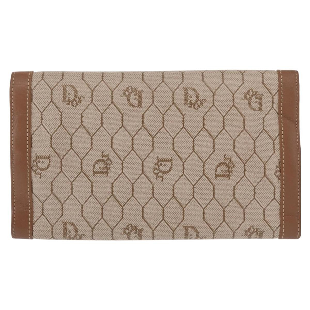 Christian Dior Vintage Honeycomb Flap Wallet Coated Canvas Beige Canvas Wallets Accessory (Pre-Owned)