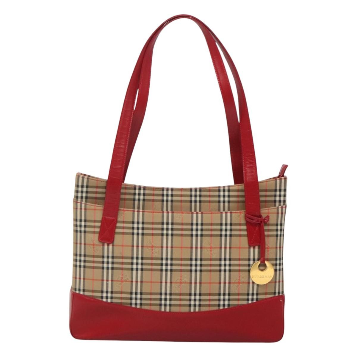 Burberry Nova Check Tote Canvas And Leather Beige Canvas Tote Bag Bag (Pre-Owned)