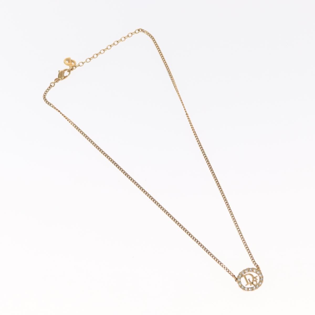 Christian Dior Vintage Logo Round Pendant Necklace Metal And Crystals Gold Metal Necklace Jewelry (Pre-Owned)