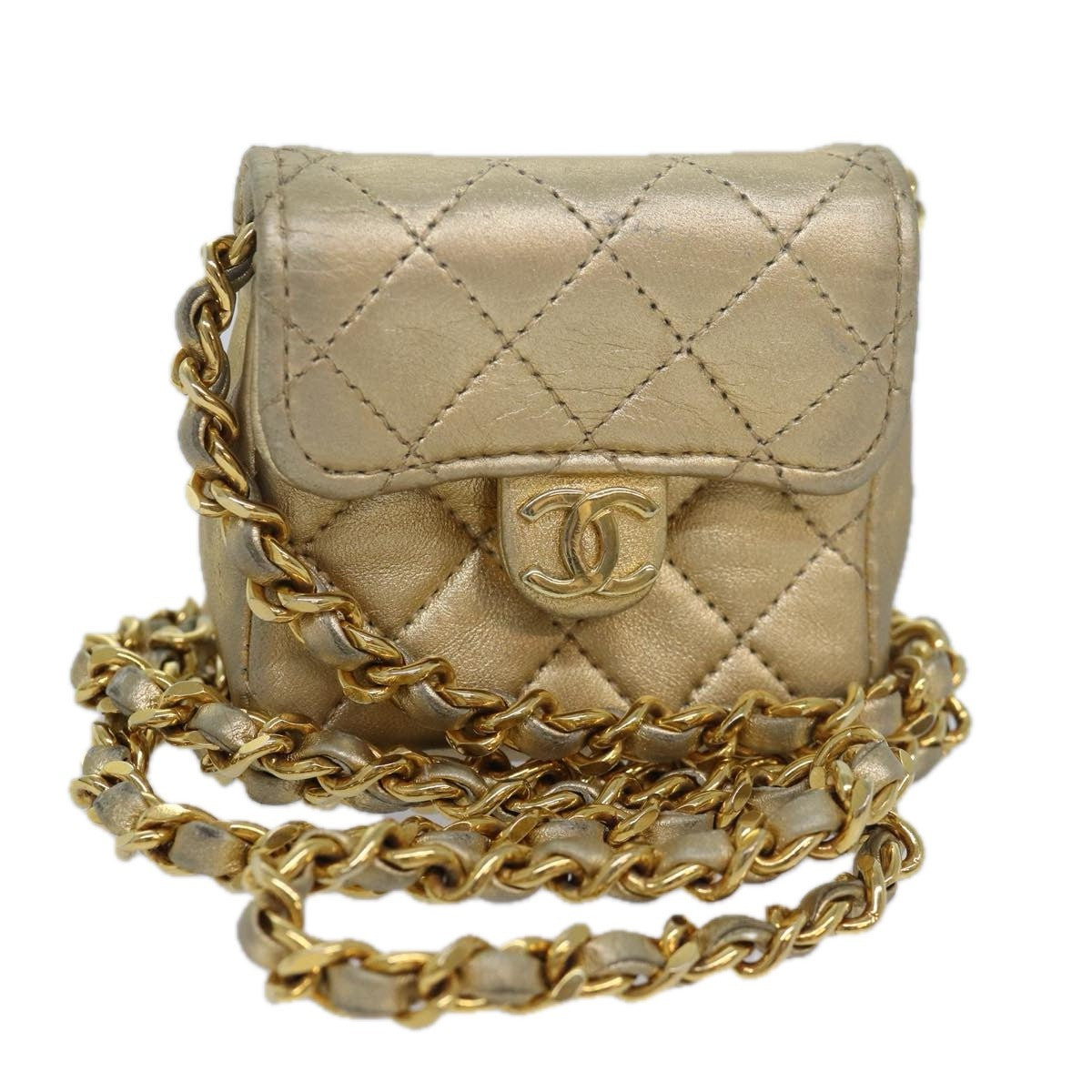 Chanel Vintage Square Cc Flap Bag Quilted Leather Gold Leather Shoulder Bag Bag (Pre-Owned)