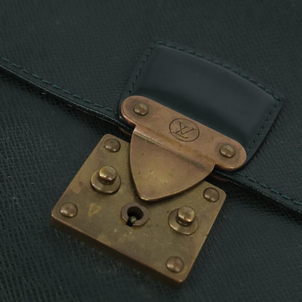 Louis Vuitton Serviette Kourad Briefcase Taiga Leather Green Leather Briefcase Bag (Pre-Owned)