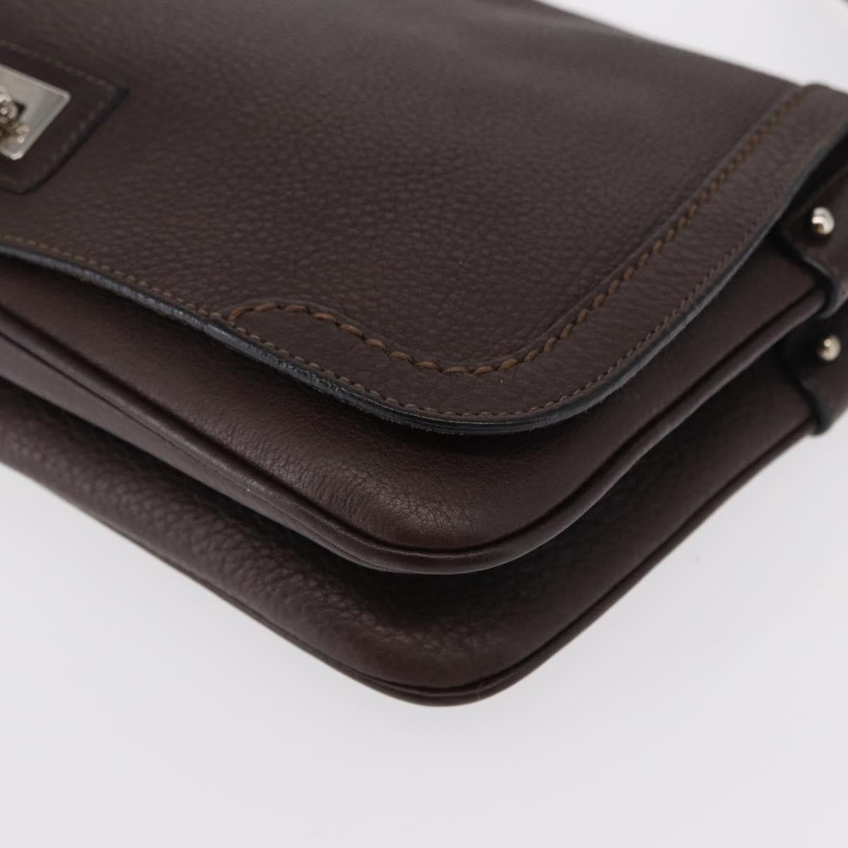 Salvatore Ferragamo Gancini Shoulder Bag Leather Brown Leather Shoulder Bag Bag (Pre-Owned)