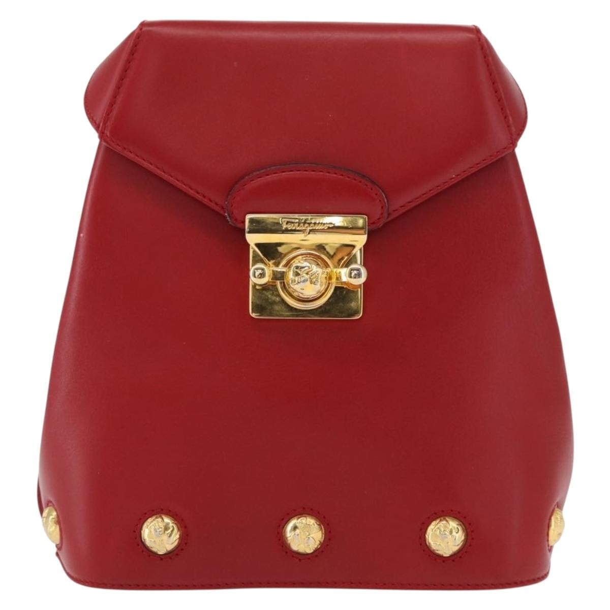 Salvatore Ferragamo Vintage Backpack Leather Red Leather Backpack Bag (Pre-Owned)