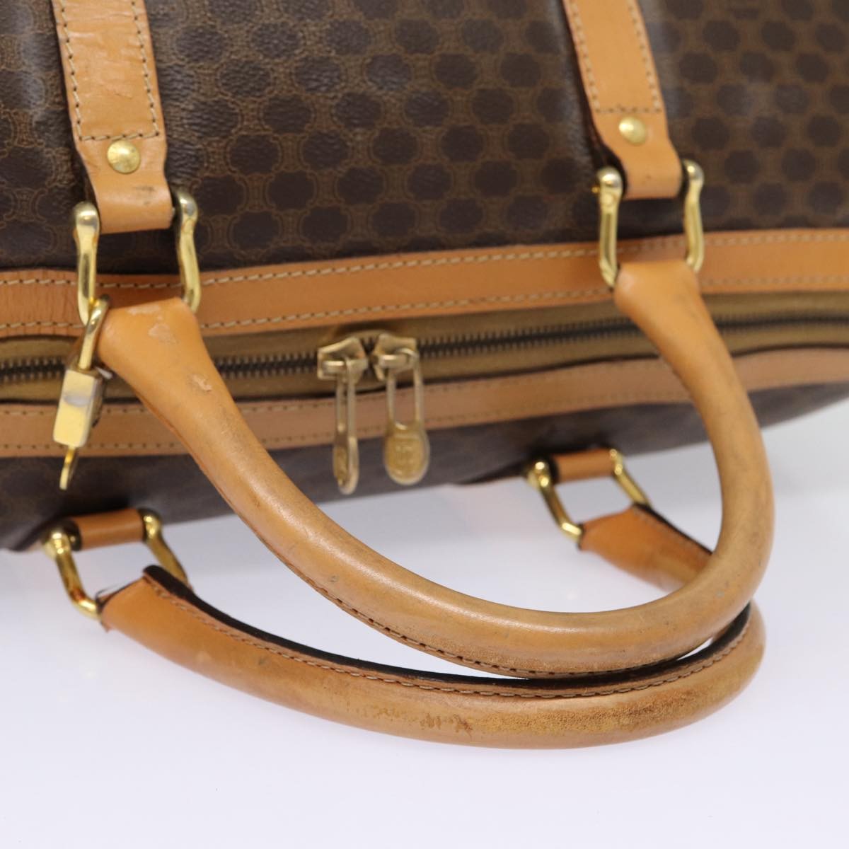Celine Vintage Duffle Bag Macadam Coated Canvas Brown Canvas Travel Bag Bag (Pre-Owned)
