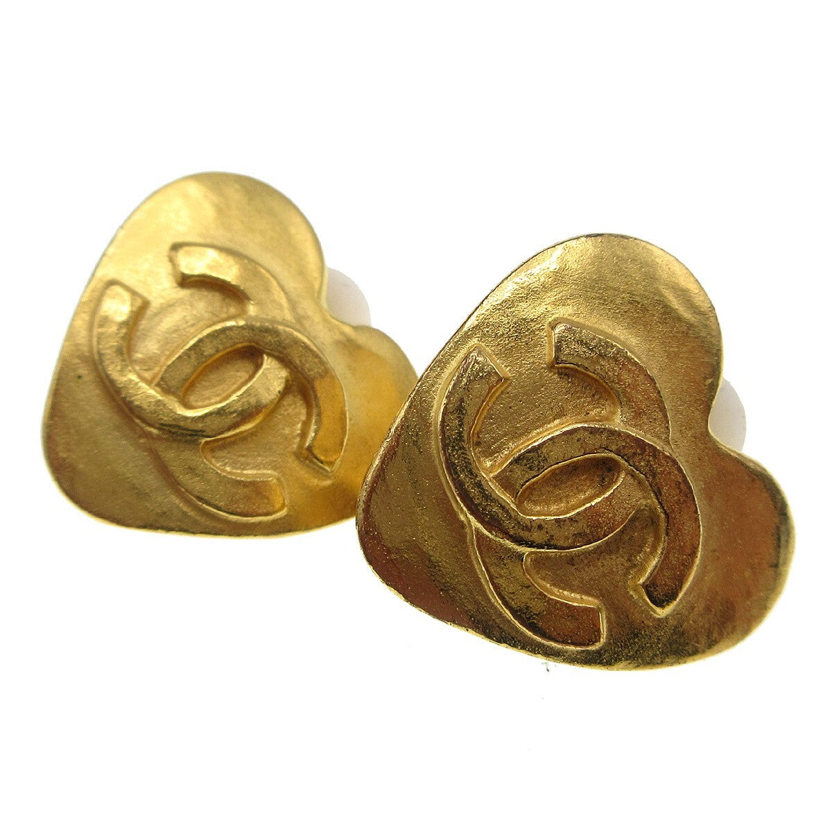 Chanel Vintage Cc Heart Clip-On Earrings Metal Gold Gold_Plated Earrings Jewelry (Pre-Owned)