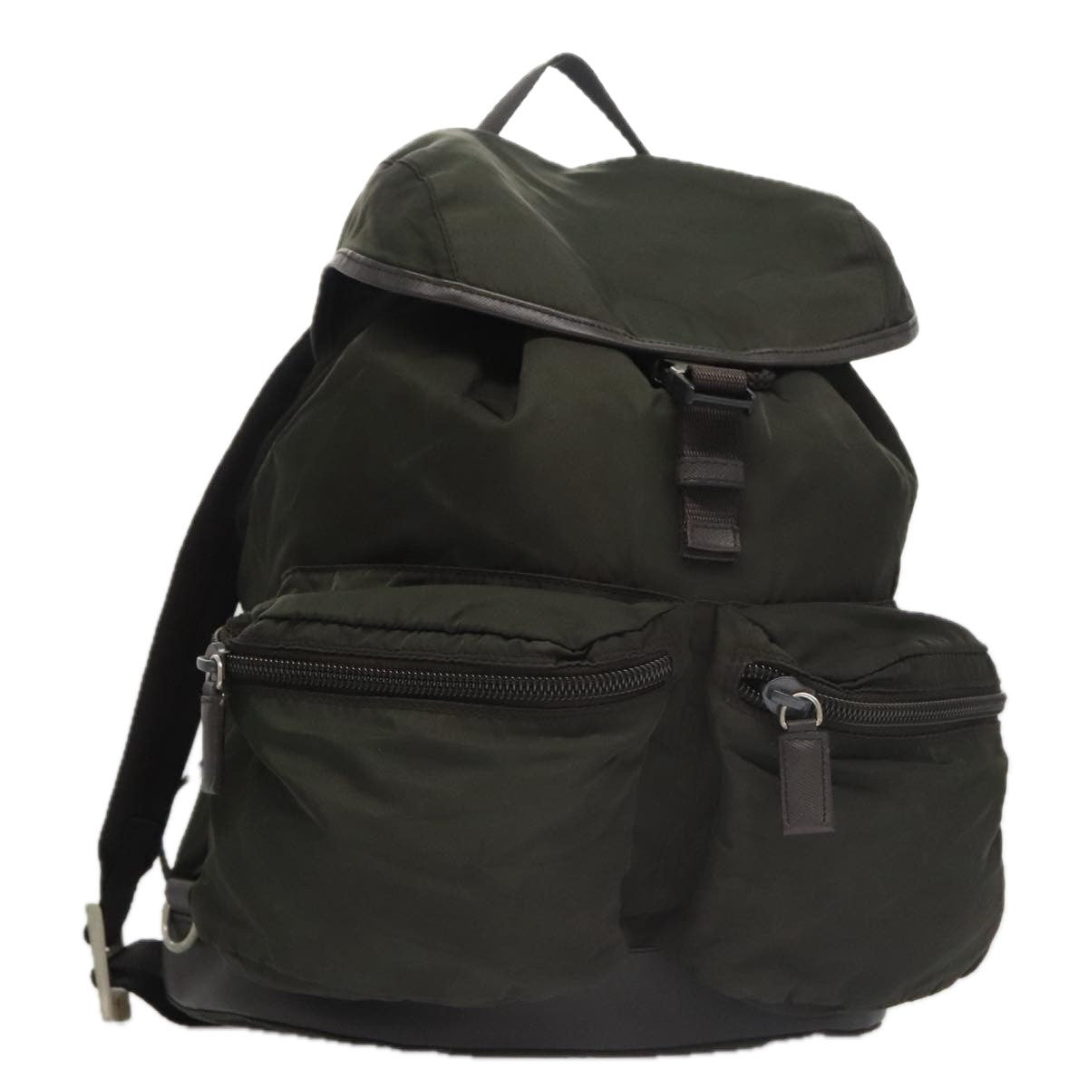 Prada Double Front Pocket Backpack Tessuto Khaki Nylon Backpack Bag (Pre-Owned)