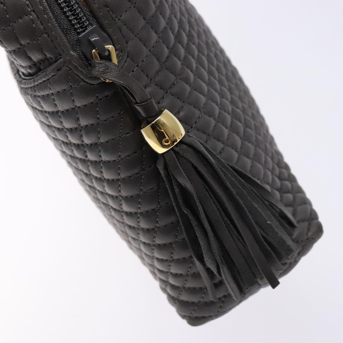 Bally Vintage Handbag Quilted Leather Gray Leather Handbag (Pre-Owned)