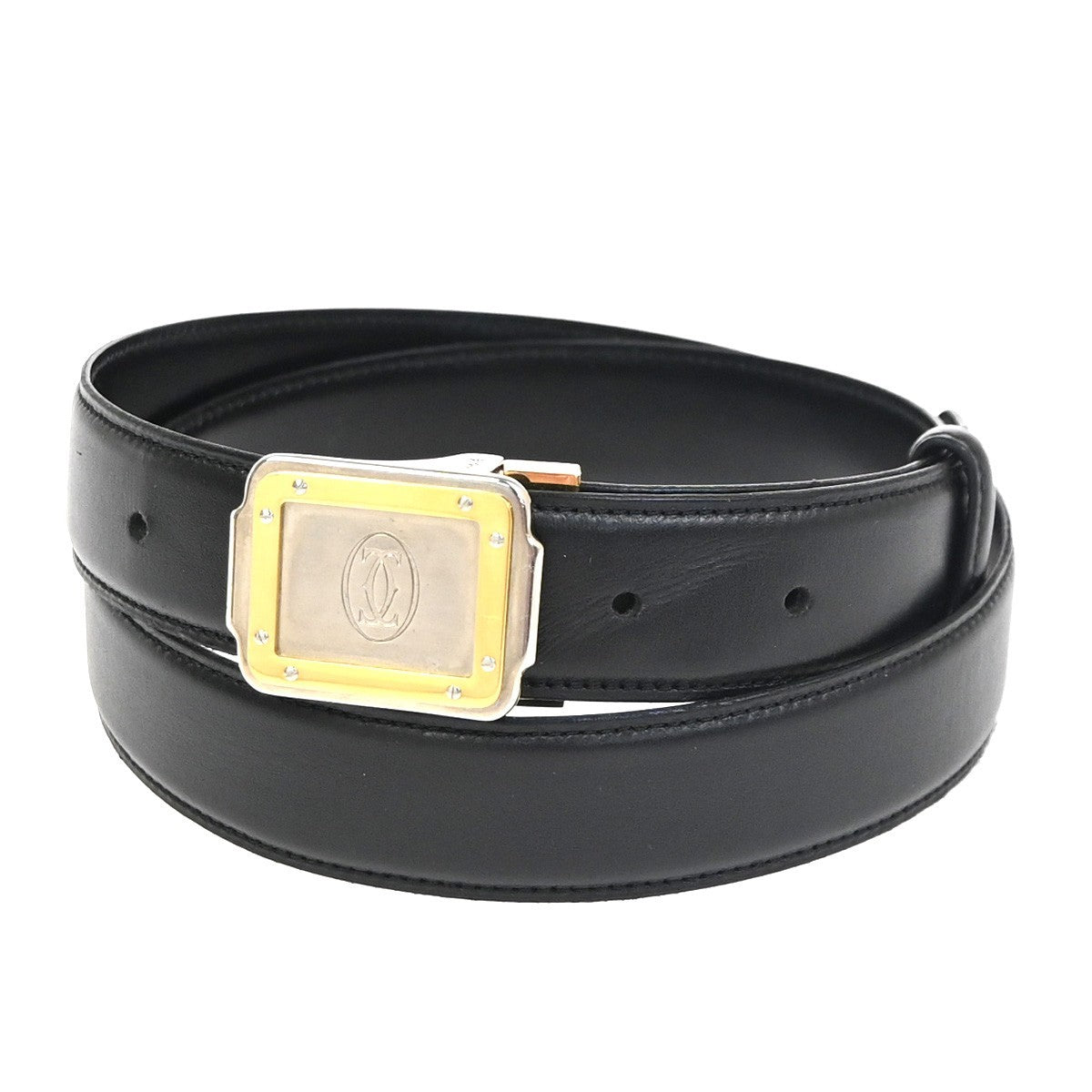 Cartier Santos Plaque Reversible Belt Leather Black Leather Belts Accessory (Pre-Owned)