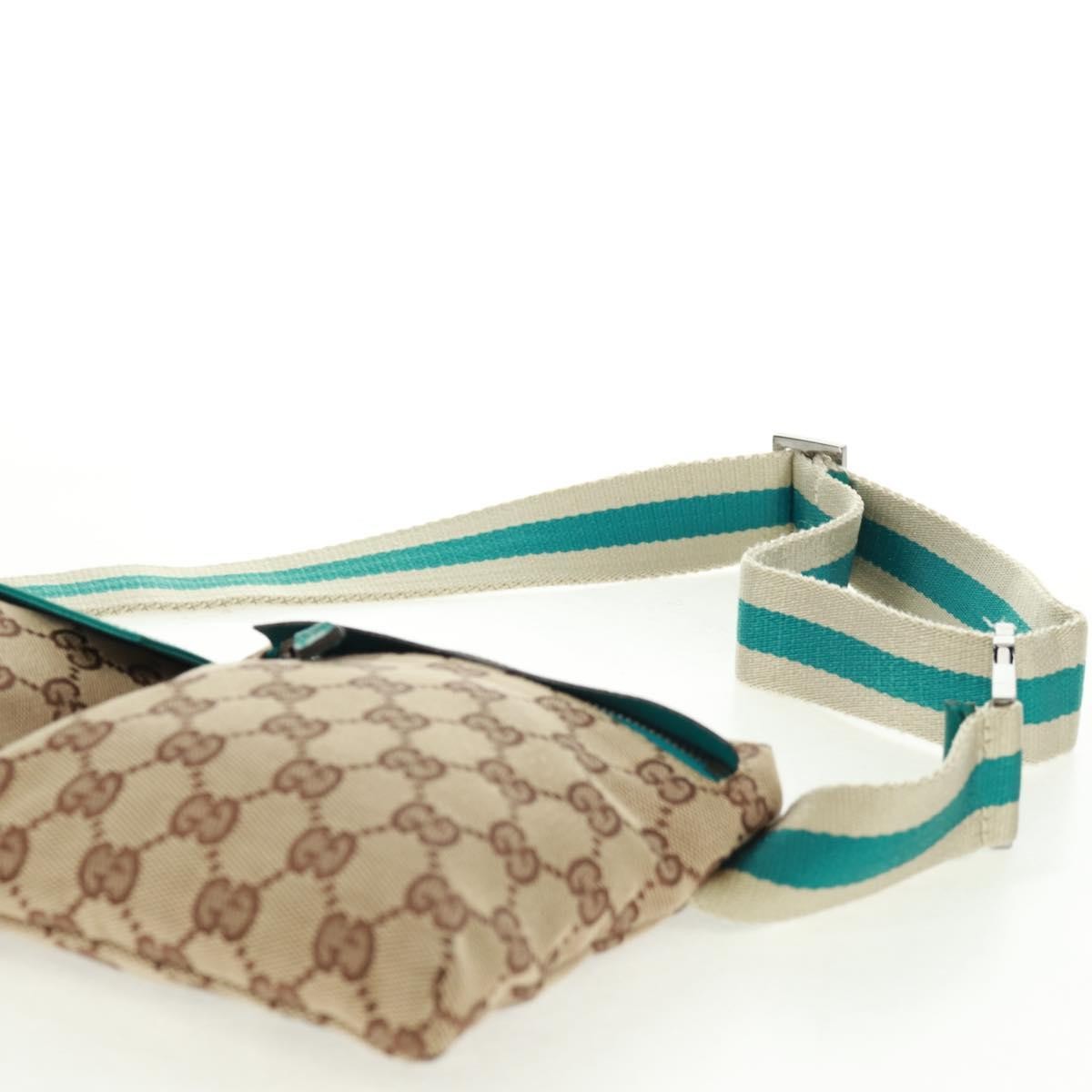 Gucci Vintage Double Belt Bag Gg Canvas With Leather Beige Canvas Shoulder Bag Bag (Pre-Owned)