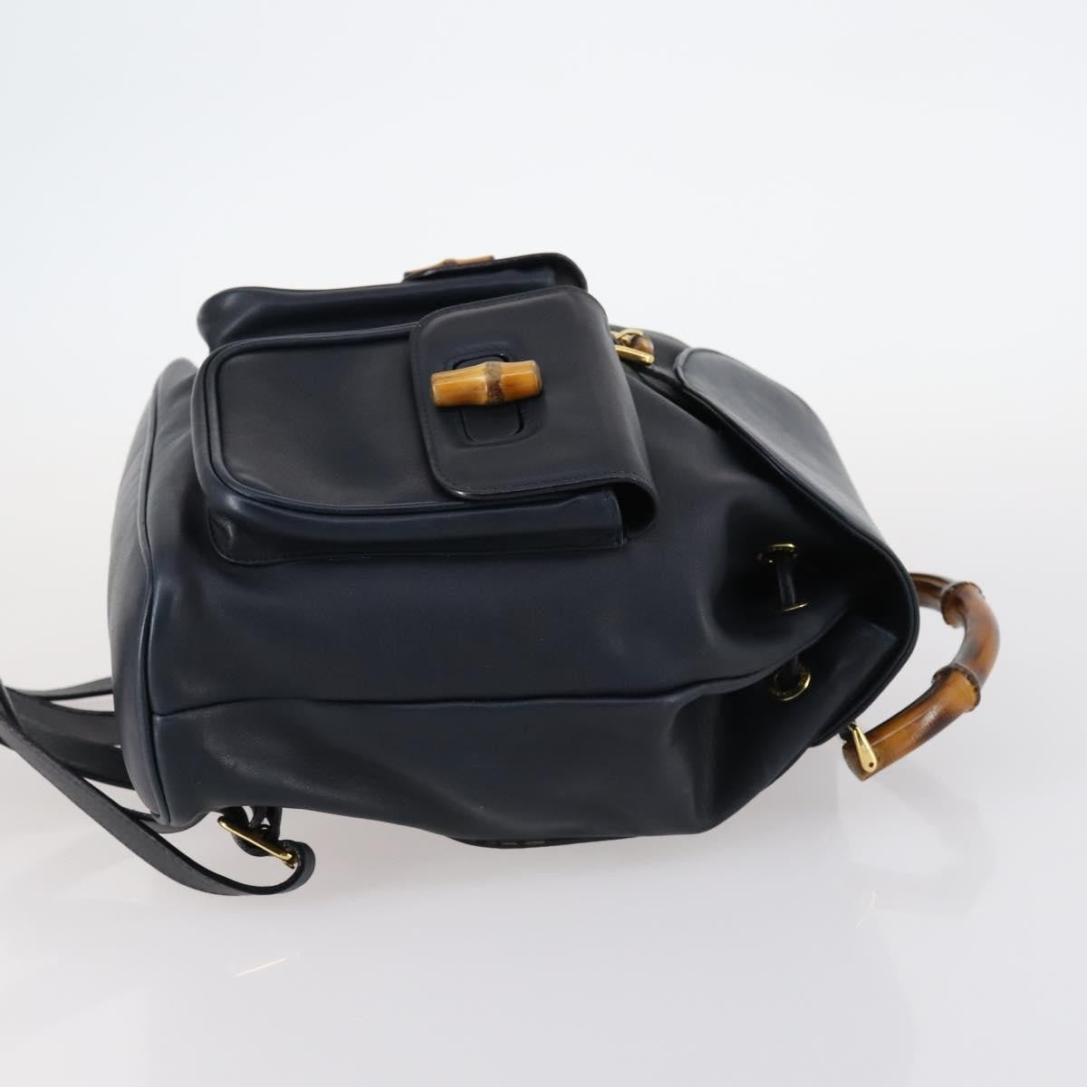 Gucci Vintage Bamboo Backpack Leather Navy Leather Backpack Bag (Pre-Owned)