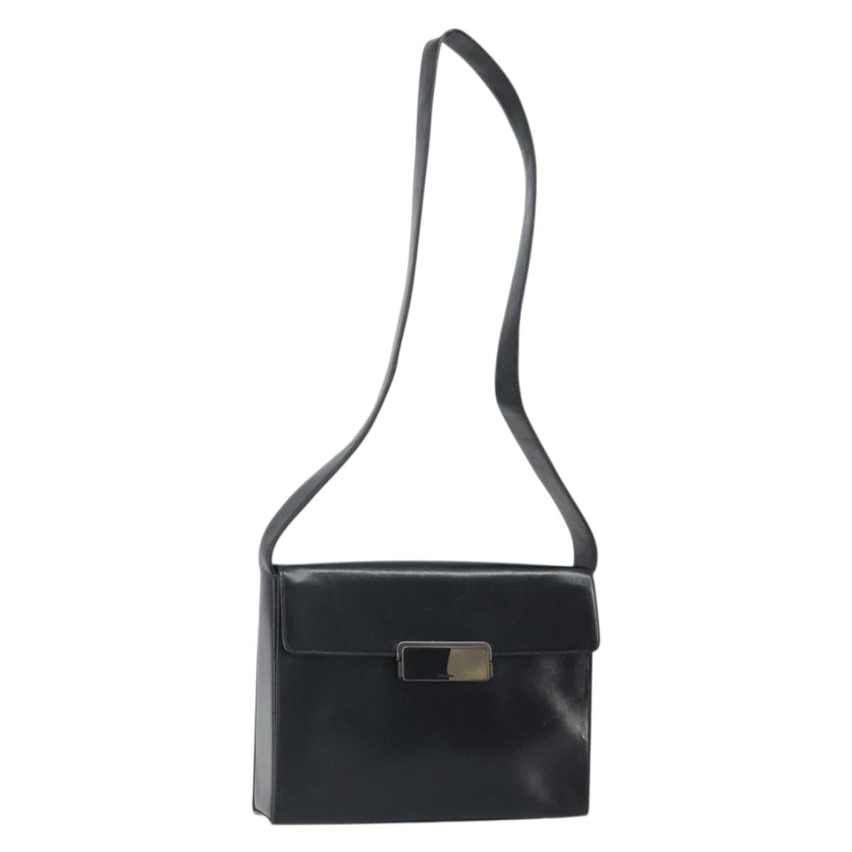 Prada Vintage Flap Shoulder Bag Leather Black Leather Shoulder Bag Bag (Pre-Owned)