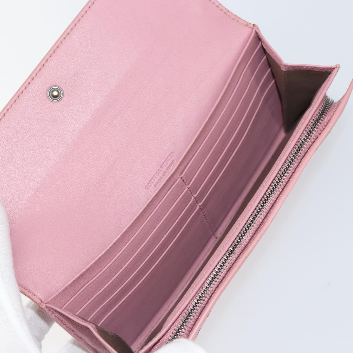 Bottega Veneta Intrecciato Long Zip Wallet Leather Pink Leather Wallets Accessory (Pre-Owned)