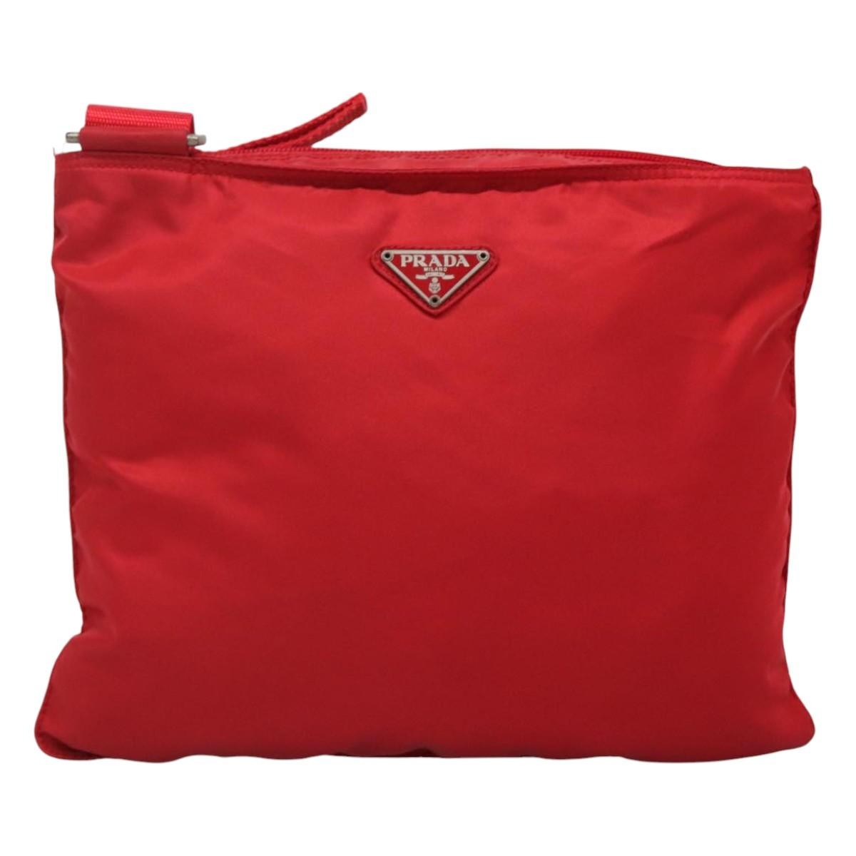 Prada Flat Messenger Bag Tessuto Red Nylon Shoulder Bag Bag (Pre-Owned)