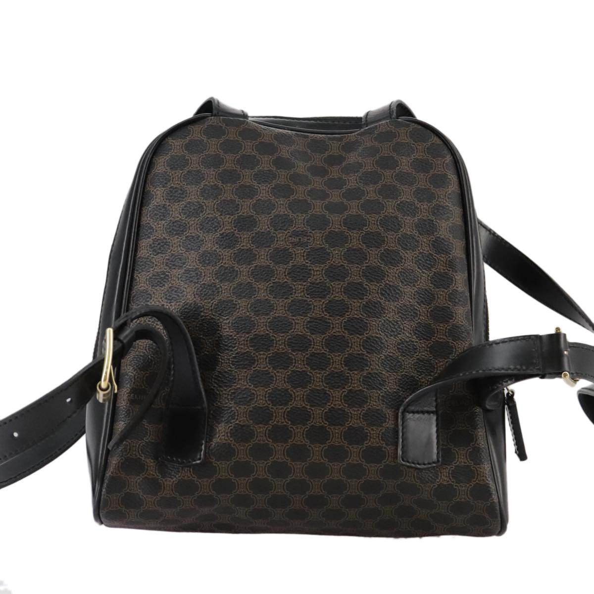 Celine Vintage Macadam Backpack Canvas And Leather Black Canvas Backpack Bag (Pre-Owned)