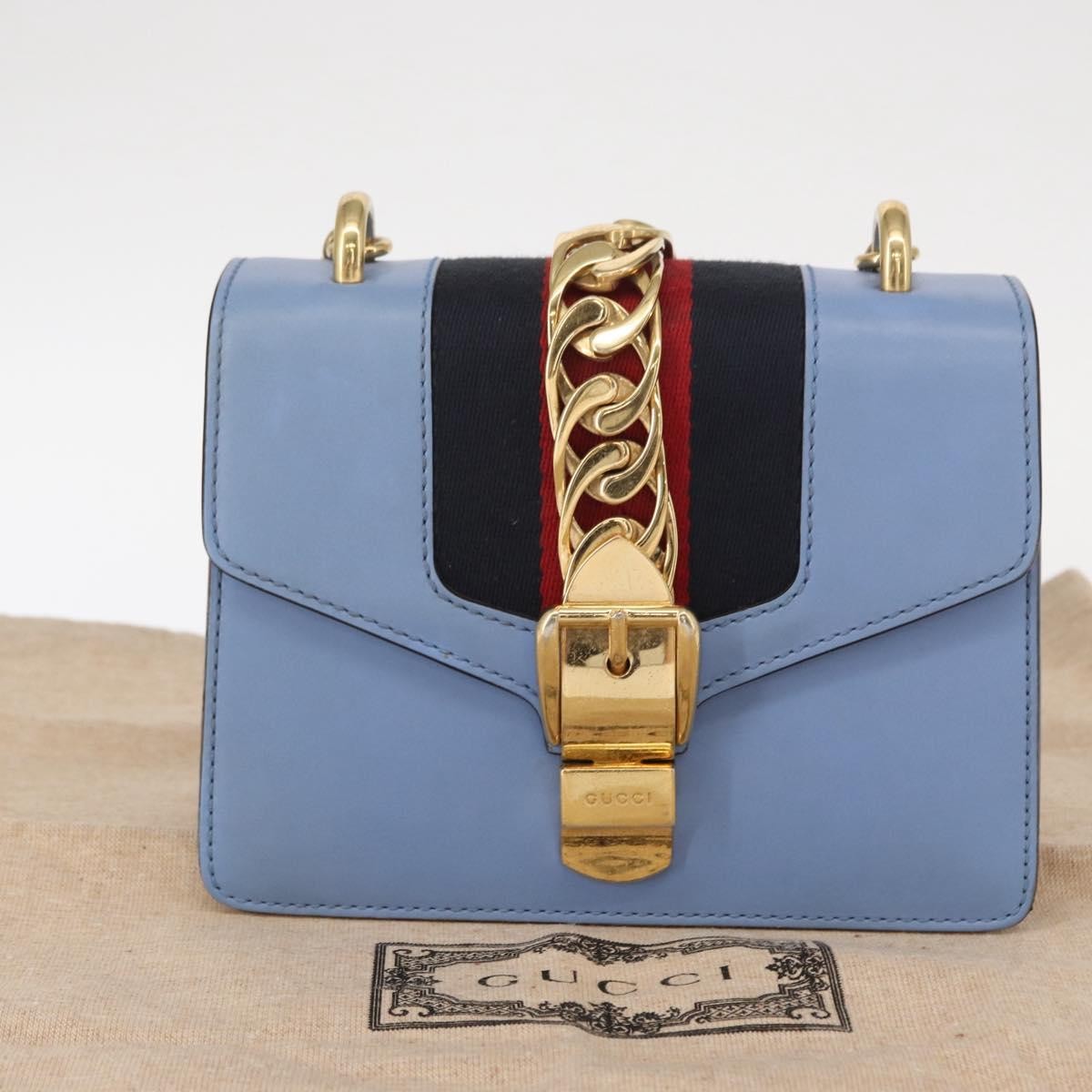 Gucci Sylvie Chain Shoulder Bag Leather Blue Leather Shoulder Bag Bag (Pre-Owned)