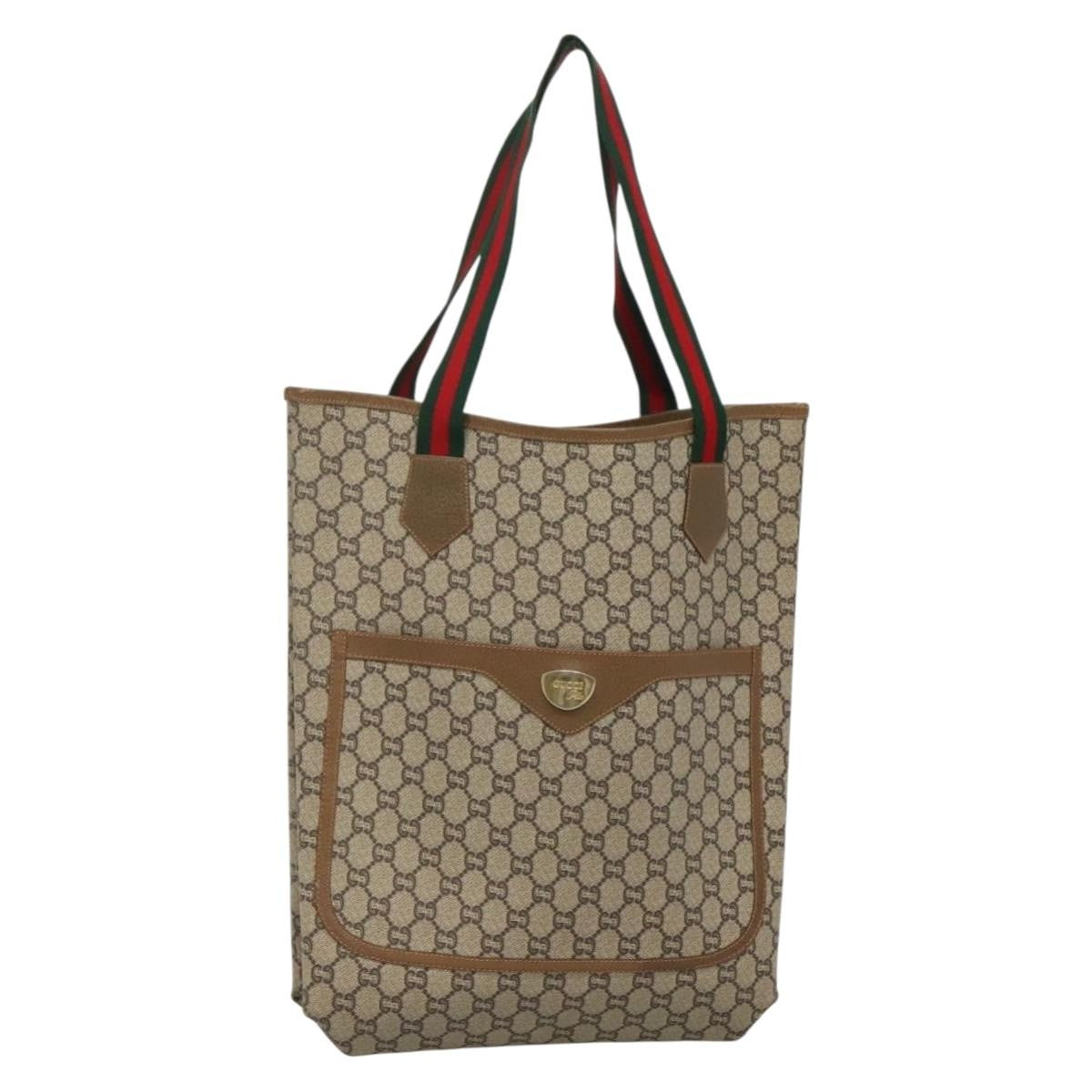 Gucci Vintage Web Strap Tote Gg Coated Canvas Beige Canvas Tote Bag Bag (Pre-Owned)