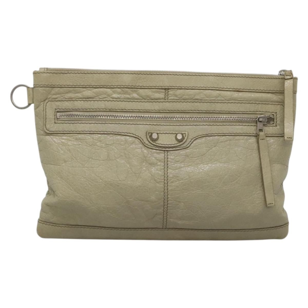 Balenciaga Classic City Clip Pouch Leather Beige Leather Clutche & Pouche Bag (Pre-Owned)