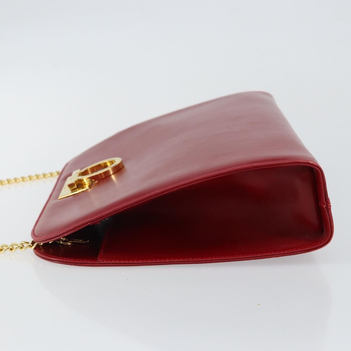 Salvatore Ferragamo Vintage Gancini Chain Shoulder Bag Leather Red Leather Bag (Pre-Owned)